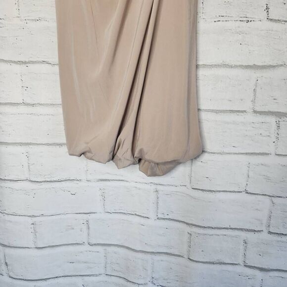 Ramy Brook Beige One Shoulder Mini Dress Bubble Hem 100% Silk Party - Picture 11 of 15